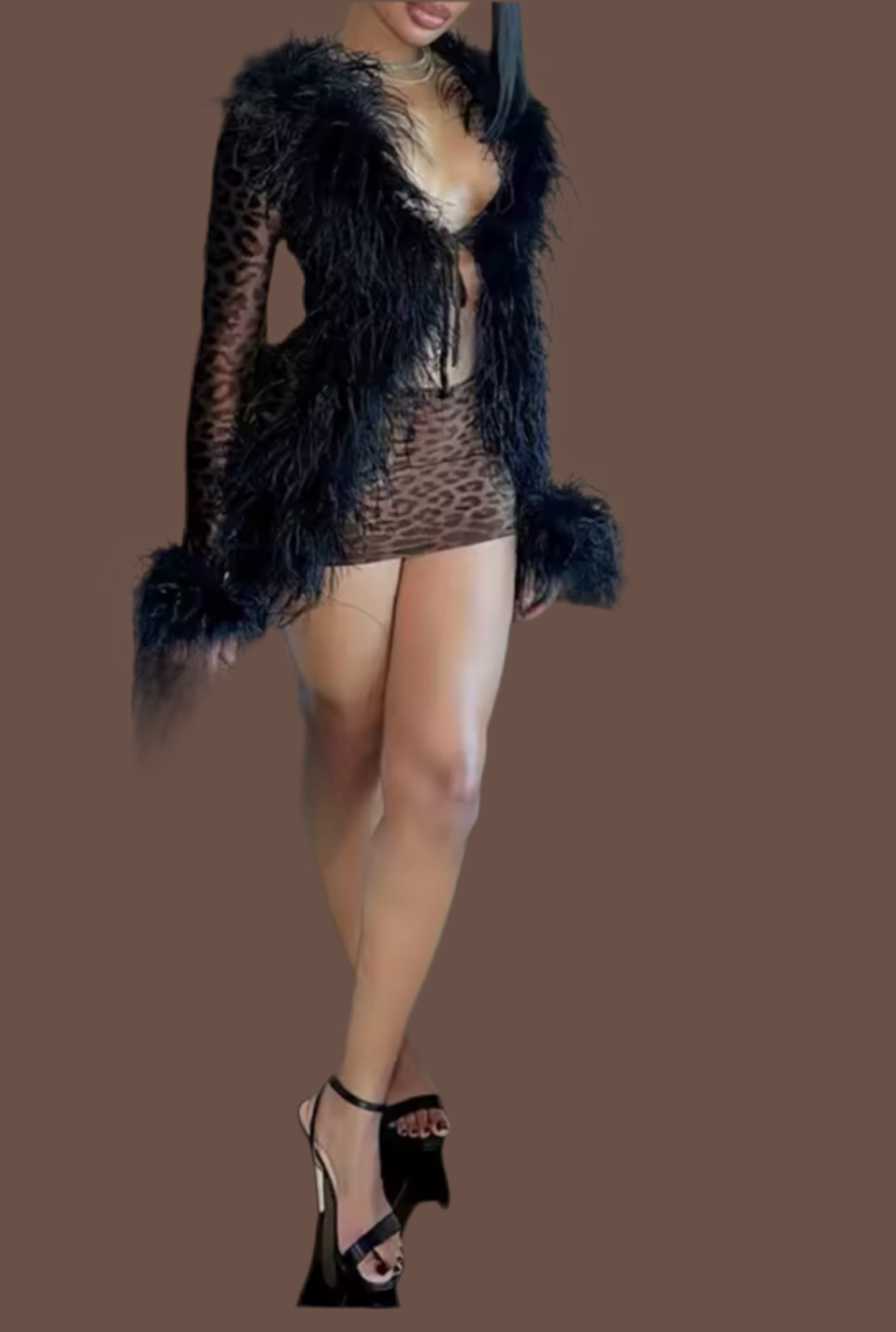 Fur cheetah skirt set